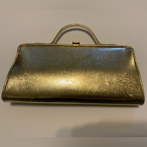 Vintage Gold Metallic Snap Closure Hideaway Handle Envelope Clutch - Picture 3 of 15